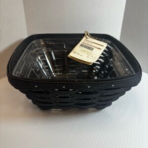 NOS Longaberger Black Woven Square Flare Basket with Clear Removable Liner